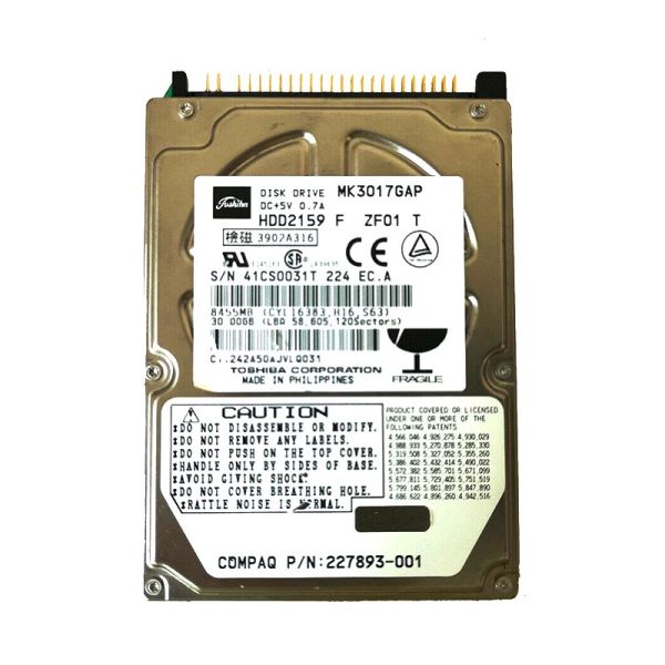 HDD2159F Toshiba 30GB 4200RPM ATA-100 2MB Cache 2.5-inch Hard Disk Drive