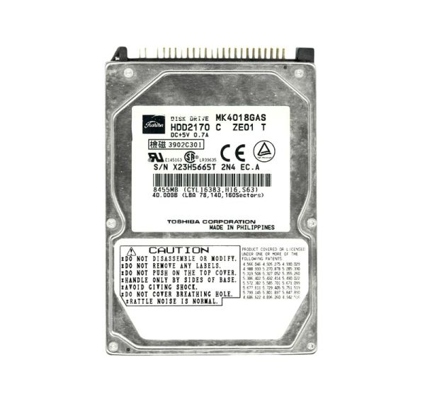 HDD2170 Toshiba 40GB 4200RPM 2MB Cache 9.5 MM 2.5-inch Ultra- ATA-100 44-Pin Internal Laptop Hard Drive
