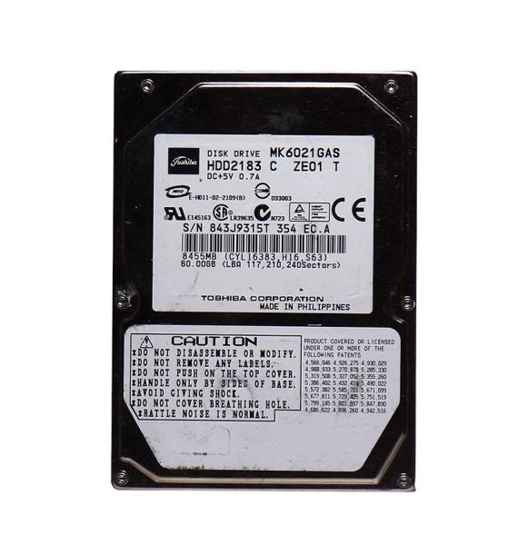 HDD2183 Toshiba 60GB 4200RPM 2MB Cache ATA/IDE-100 44-Pin 2.5-inch Slim Line 9.5MM Internal Laptop Hard Drive