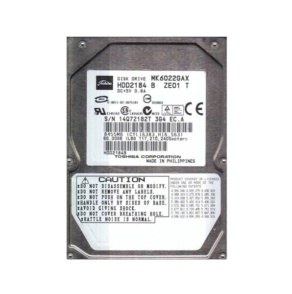 HDD2184 Toshiba 60GB 5400RPM 16MB Cache 9.5 MM IDE/ATA-100 44-Pin 2.5-inch SLIMLINE Hard Drive