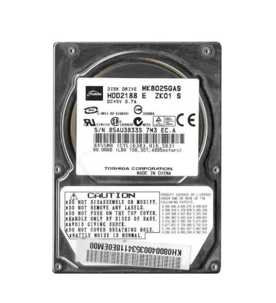 HDD2188 Toshiba 80GB 4200RPM 8MB Cache 9.5 MM 2.5-inch ATA/IDE 100MBPS SUPER Slim Laptop Hard Drive