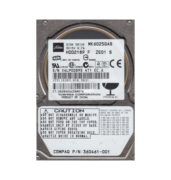 HDD2189F Toshiba 60GB 4200RPM IDE Ultra ATA-100 8MB Cache Super Slimline 9.5mm 2.5-Inch Notebook Hard Disk Drive