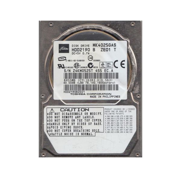 HDD2190BZE01 Toshiba 40GB 4200RPM IDE Ultra ATA-100 8MB Cache Super Slimline 9.5mm 2.5-Inch Notebook Hard Disk Drive