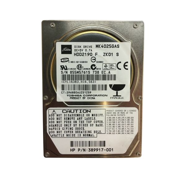 HDD2190F Toshiba 40GB 4200RPM IDE Ultra ATA-100 8MB Cache Super Slimline 9.5mm 2.5-Inch Notebook Hard Disk Drive