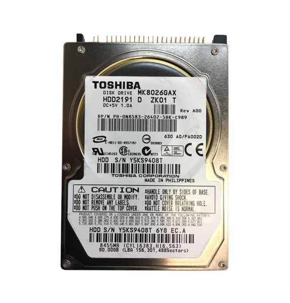 HDD2191 Toshiba 80GB 5400RPM ATA-100 16MB Cache 2.5-inch Hard Drive