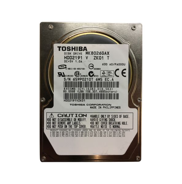 HDD2191VZE01 Toshiba 80GB 5400RPM Ultra ATA-100 16MB Cache Super Slimline 9.5mm 2.5-Inch Notebook Hard Disk Drive