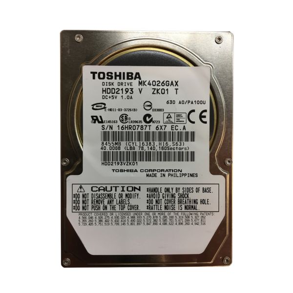 HDD2193 Toshiba 40GB 5400RPM ATA-100 16MB Cache 2.5-inch Hard Disk Drive