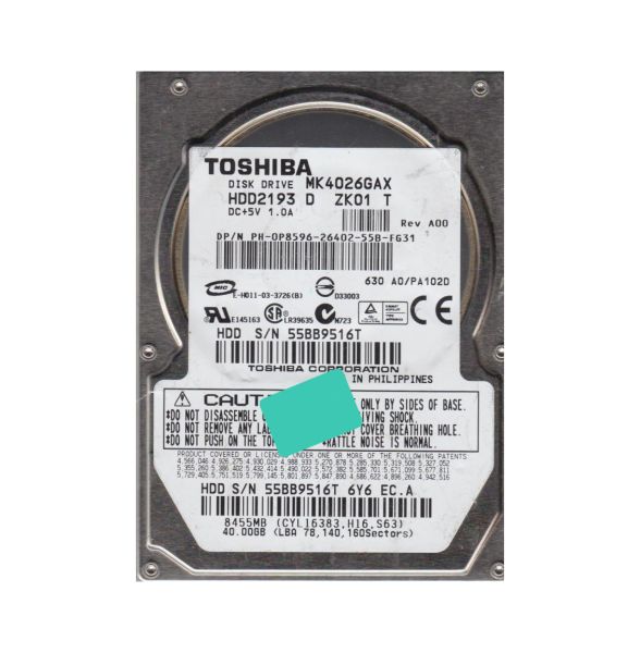 HDD2193D Toshiba 40GB 5400RPM ATA-100 16MB Cache 2.5-inch Hard Disk Drive