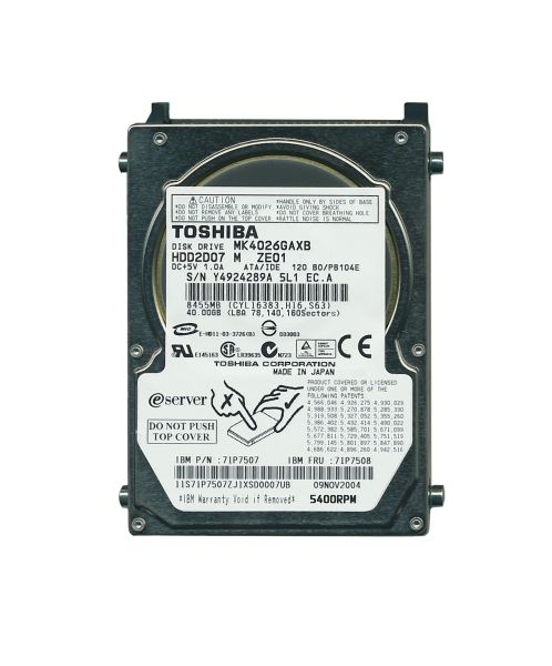 HDD2D07 Toshiba 40GB 5400RPM ATA-100 16MB Cache 2.5-inch Hard Disk Drive