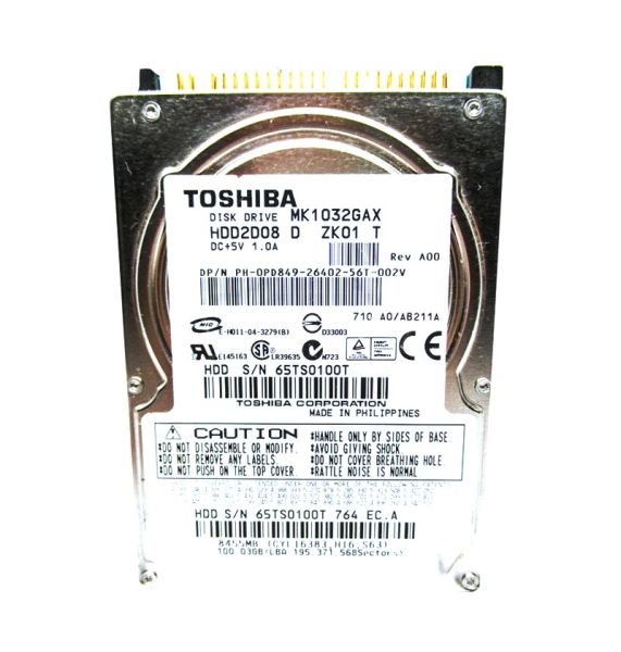 HDD2D08D Toshiba 100GB 5400RPM IDE ATA-100 8MB Cache 9.5mm 2.5-Inch Laptop Hard Drive