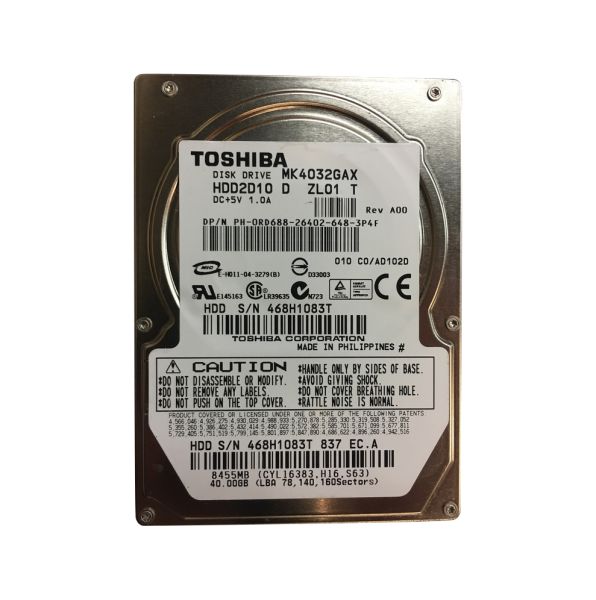 HDD2D10D Toshiba 40GB 5400RPM IDE Ultra ATA-100 8MB Cache 9.5mm 2.5-inch Hard Disk Drive