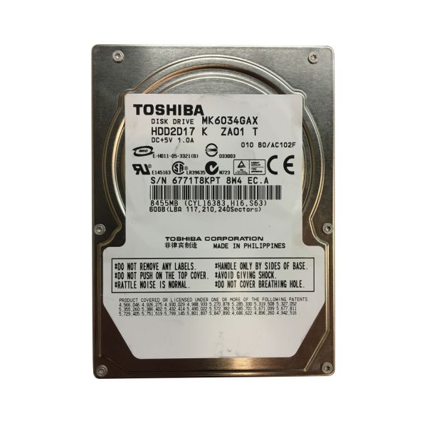 HDD2D17K Toshiba 60GB 5400RPM ATA-100 8MB Cache 2.5-inch Hard Disk Drive