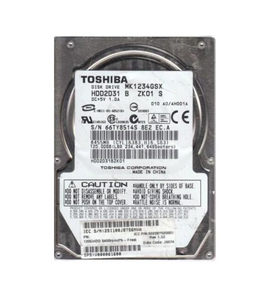 HDD2D31B Toshiba 120GB 5400RPM SATA 150Mb/s 8MB Cache 9.5mm 2.5-Inch Laptop Hard Drive