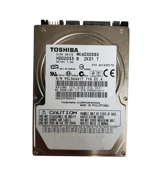HDD2D33 Toshiba 60GB 5400RPM SATA 1.5GB/s 8MB Cache 9MM 2.5-inch Laptop Hard Drive