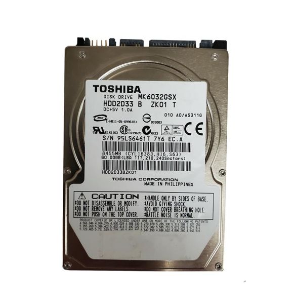 HDD2D33B Toshiba 60GB 5400RPM SATA 1.5GB/s 8MB Cache 9MM 2.5-inch Laptop Hard Drive