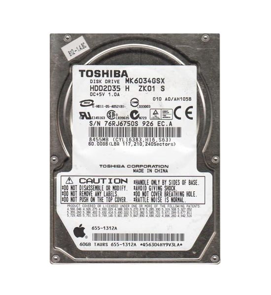 HDD2D35H Toshiba 60GB 5400RPM SATA 1.5GB/s 8MB Cache 2.5-inch Hard Disk Drive