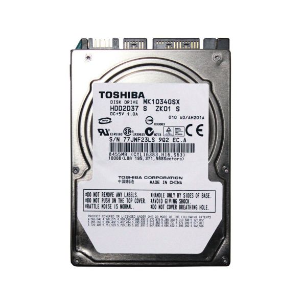 HDD2D37S Toshiba 100GB 5400RPM SATA 1.5Gb/s 8MB Cache 9.5mm 2.5-Inch Notebook Hard Disk Drive