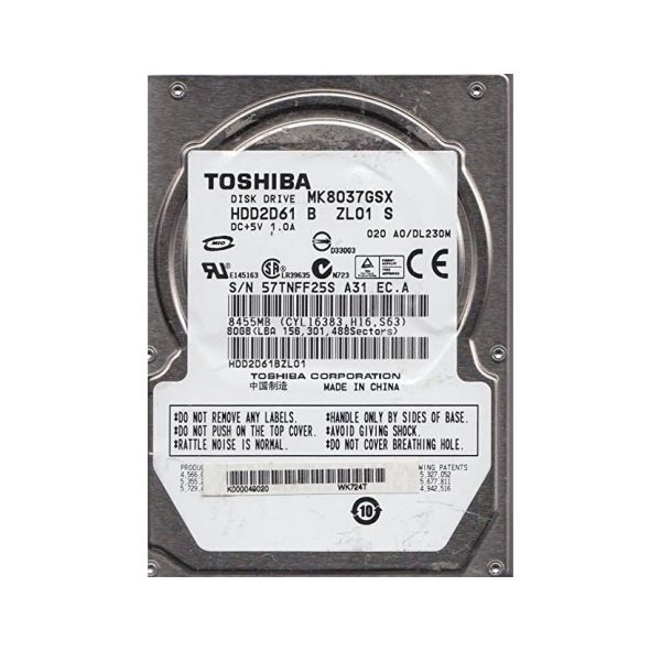 HDD2D61B Toshiba 80GB 5400RPM SATA 3GB/s 8MB Cache 2.5-inch Hard Disk Drive