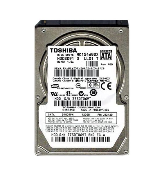 HDD2D91 Toshiba 120GB 5400RPM SATA (SATA-II) 3GB/s 8MB Cache Super SlimLine 9.5mm 2.5-Inch Notebook Hard Disk Drive