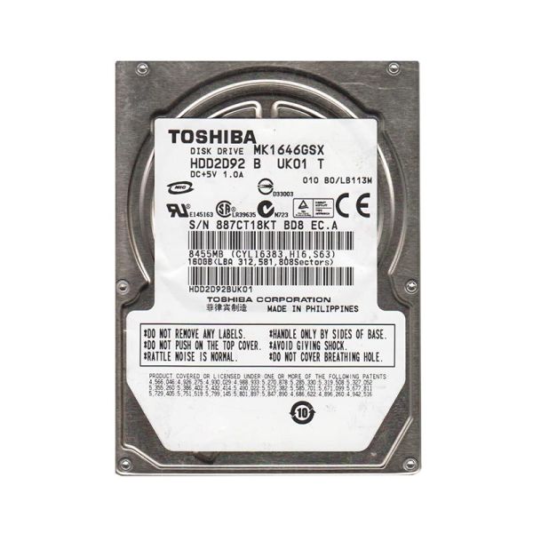 HDD2D92BUK01 Toshiba 160GB 5400RPM SATA 300Mb/s 8MB Cache 9.5mm 2.5-inch Laptop Hard Drive