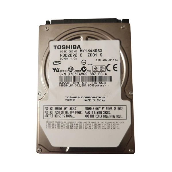HDD2D92C Toshiba 160GB 5400RPM SATA 300Mb/s 8MB Cache 9.5mm 2.5-inch Laptop Hard Drive