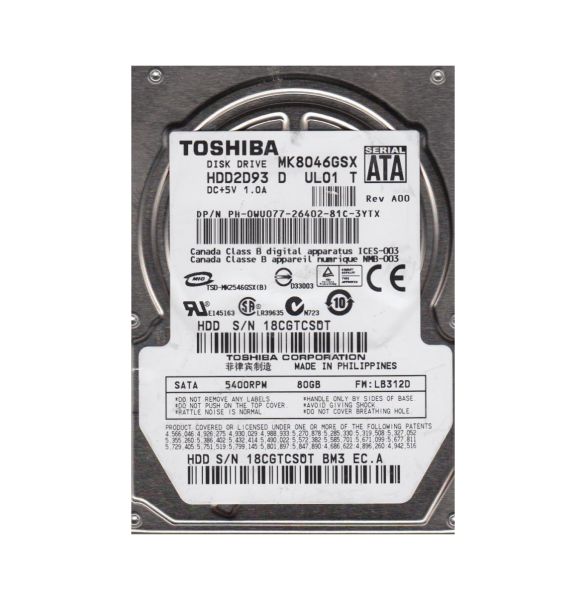 HDD2D93 Toshiba 80GB 5400RPM SATA 8MB Cache 2.5-Inch Hard Disk Drive
