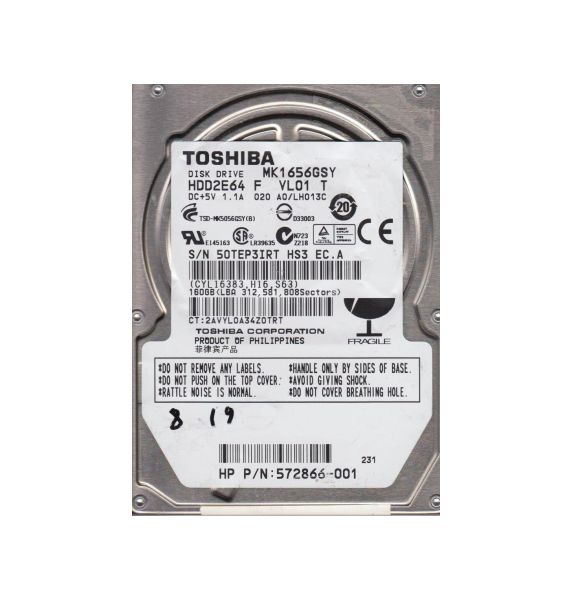 HDD2E64F Toshiba 160GB 7200RPM SATA 3GB/s 16MB Cache 2.5-inch Hard Disk Drive