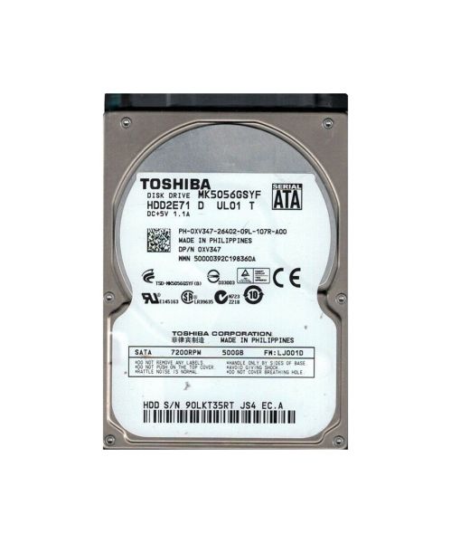 HDD2E71 Toshiba 500GB 7200RPM SATA 3GB/s 16MB Cache 2.5-inch Hard Disk Drive