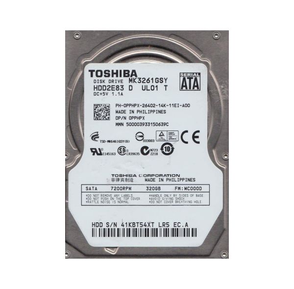 HDD2E83 Toshiba 320GB 16MB Cache 7200RPM SATA 3GB/s 2.5-inch Hard Disk Drive