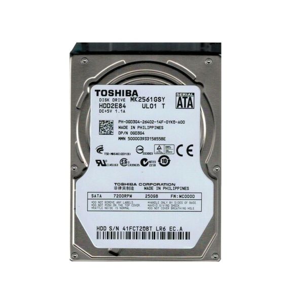 HDD2E84 Toshiba 250GB 16MB Cache 7200RPM SATA 3GB/s 2.5-inch Hard Disk Drive
