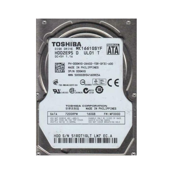 HDD2E95 Toshiba 160GB 16MB Cache 7200RPM SATA 3GB/s 2.5-inch Hard Disk Drive