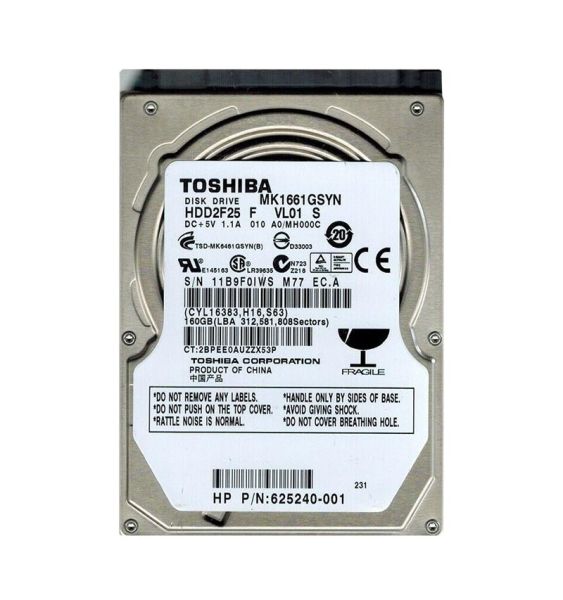 HDD2F25 Toshiba 160GB 16MB Cache 7200RPM SATA 3GB/s 2.5-inch Hard Disk Drive