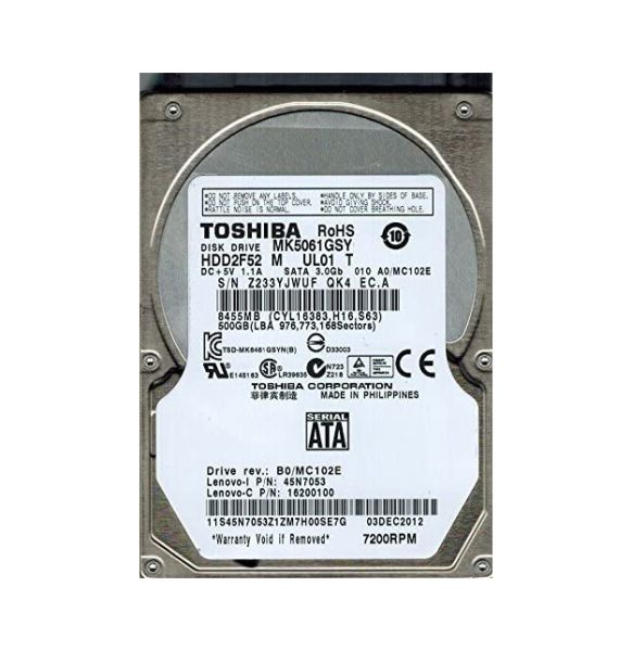HDD2F52 Toshiba 160GB 16MB Cache 7200RPM SATA 3GB/s 2.5-inch Hard Disk Drive