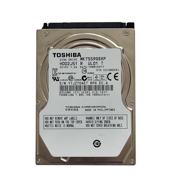 HDD2J51 Toshiba 750GB 5400RPM 8MB Cache 2.5-inch SATA 3GB/s Laptop Hard Drive