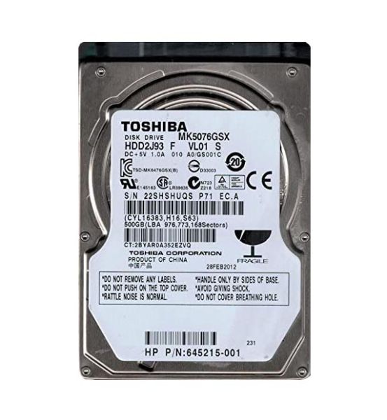 HDD2J93 Toshiba 500GB 5400RPM 8MB Cache SATA 3GB/s 2.5-inch Laptop Hard Drive