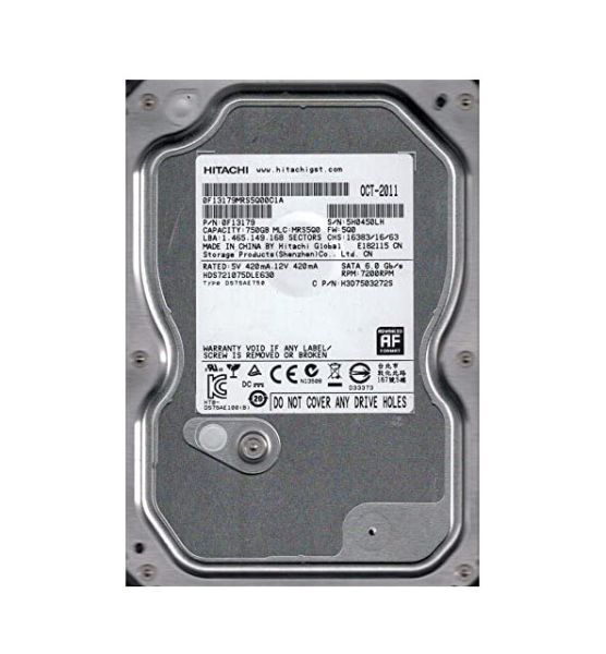 HDS721075DLE630 Hitachi Deskstar 7K1000.D 750GB 7200RPM SATA 6Gb/s 32MB Cache 3.5-inch Hard Drive