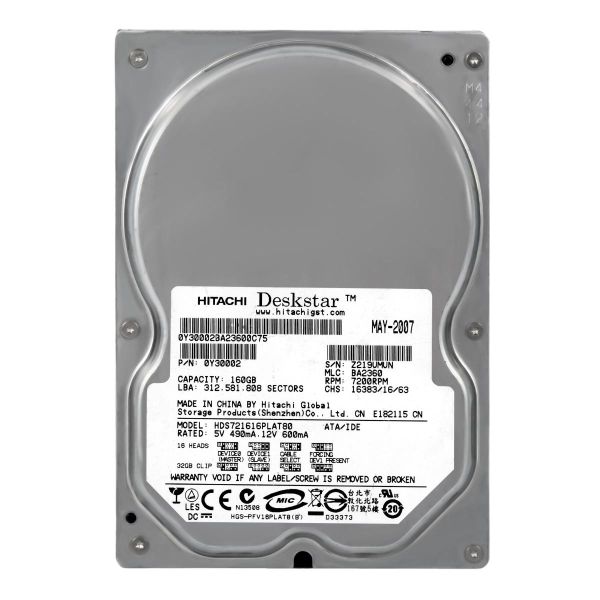 HDS721616PLAT80 Hitachi Deskstar 7K160 160GB 7200RPM ATA-133 8MB Cache 3.5-inch Hard Drive