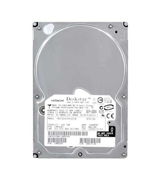 HDS722516VLAT20 Hitachi Deskstar 7K250 160GB 7200RPM IDE Ultra ATA/100 (ATA-6) 2MB Cache 3.5-inch Hard Drive