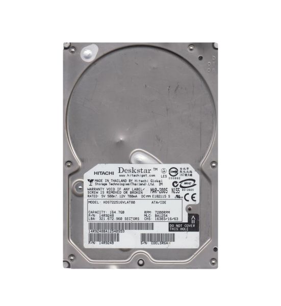 HDS722516VLAT80 Hitachi Deskstar 7K250 160GB 7200RPM IDE Ultra ATA/100 (ATA-6) 8MB Cache 3.5-inch Hard Drive