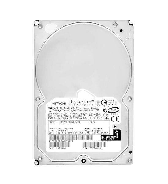 HDS722516VLSA80 Hitachi Deskstar T7K250 160GB 7200RPM SATA 1.5Gb/s 8MB Cache 3.5-inch Hard Drive