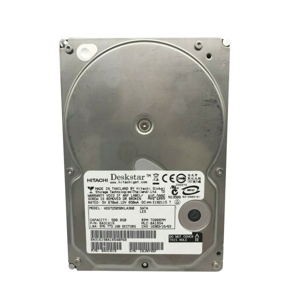HDS725050KLA Hitachi 500GB 7200RPM SATA 3.5-inch Hard Disk Drive