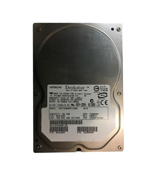 HDS728080PLSA80 Hitachi Deskstar 7K80 80GB 7200RPM SATA 3Gb/s 8MB Cache 3.5-inch Hard Drive