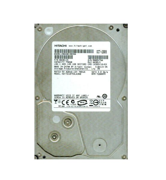 HDT721075SLA360 Hitachi Deskstar 7K1000.B 750GB 7200RPM SATA 3Gb/s 16MB Cache 3.5-inch Hard Drive