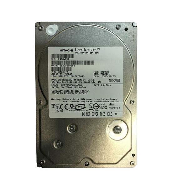 HDT725050VLA360 Hitachi Deskstar T7K500 500GB 7200RPM SATA 3Gb/s 16MB Cache 3.5-inch Hard Drive