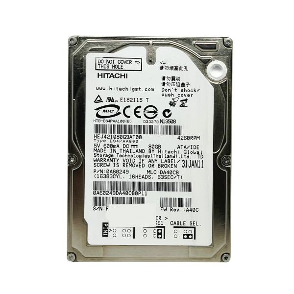 HEJ421080G9AT00 Hitachi Endurastar J4K100 80GB 4200RPM IDE Ultra ATA/100 (ATA-6) 8MB Cache 2.5-inch Hard Drive