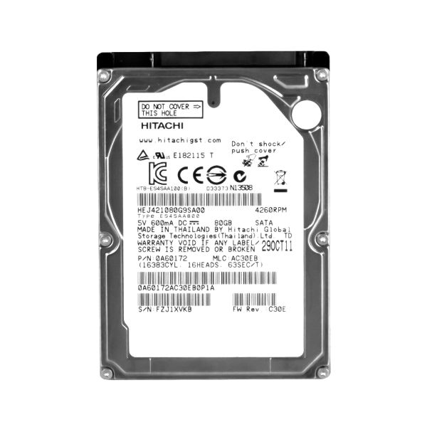 HEJ421080G9SA00 Hitachi Endurastar J4K100 80GB 4200RPM SATA 1.5Gb/s 8MB Cache 2.5-inch Hard Drive