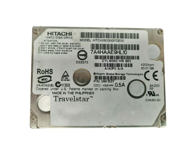 HTC426030G7CE00 Hitachi TravelStar C4K60 30GB 4200RPM UDMA ATA-100 ZIF Connector 1.8-inch Hard Drive