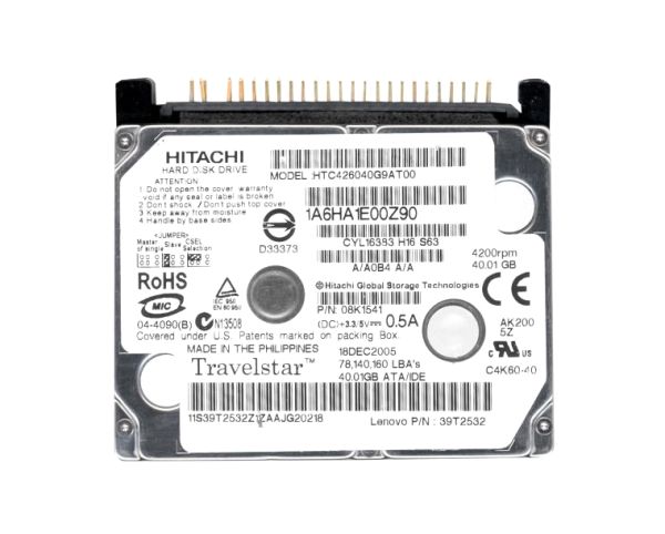 HTC426040G9AT00 Hitachi Travelstar C4K60 40GB 4200RPM ATA-100 2MB Cache 1.8-inch Hard Disk Drive