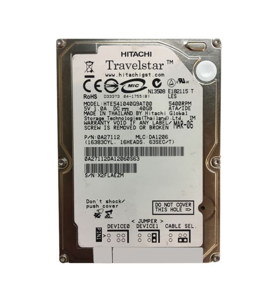HTE541040G9AT00 Hitachi Travelstar E5K100 40GB 5400RPM IDE Ultra ATA/100 (ATA-6) 8MB Cache 2.5-inch Hard Drive