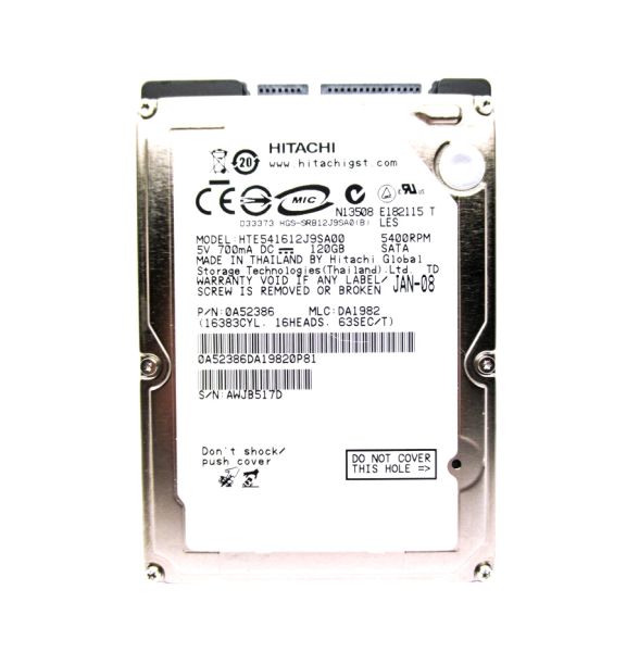 HTE541612J9SA00 Hitachi Travelstar E5K160 120GB 5400RPM SATA 1.5GB/s 8MB Cache 2.5-inch Hard Disk Drive